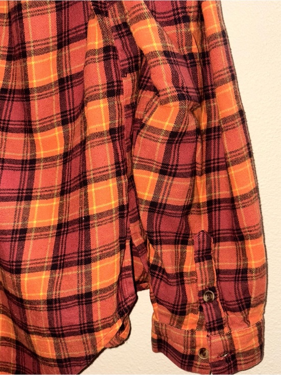 dip Organic Cotton Orange and Burgundy Oversized Plaid Shirt - Picture 3 of 4